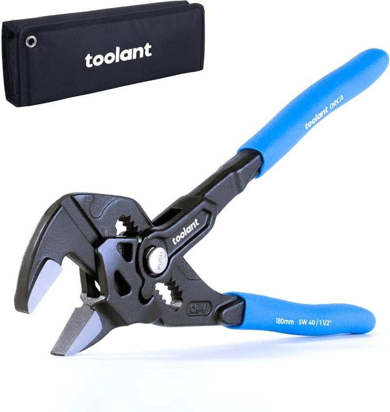 toolant 7-INCH Plier Wrench, CR-V Construction Adjustable Wrench With Pouch, Black Finish Smooth Jaw Pliers, Parallel Jaws with Comfortable Grips, Suitable for All Types of Nuts, Water Pipes, etc - Image 1